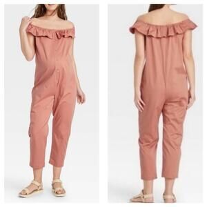 The Nines by Hatch Maternity Jumpsuit Small Off The Shoulder Pink Button-Front